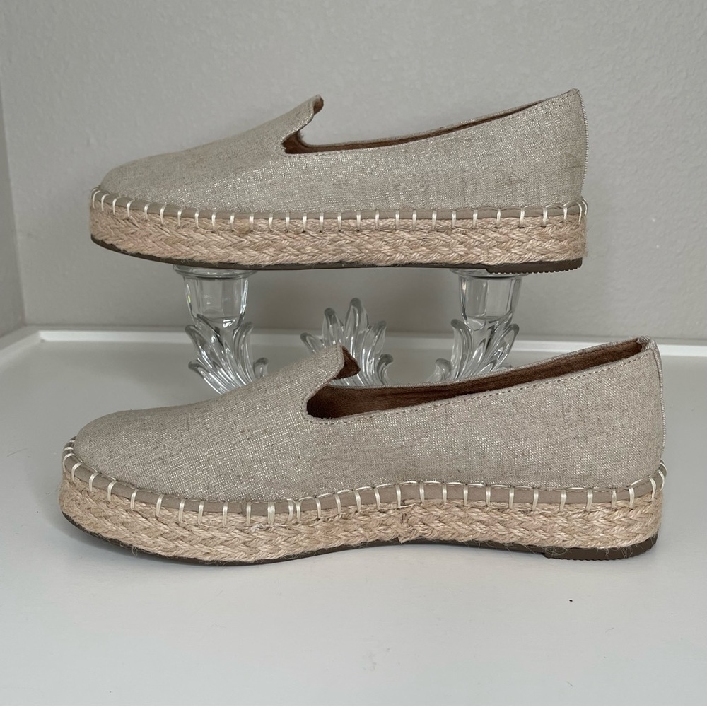 Joie Cara Linen Platform Espadrilles bohemian metallic shimmer boho slip on shoe - Picture 3 of 14